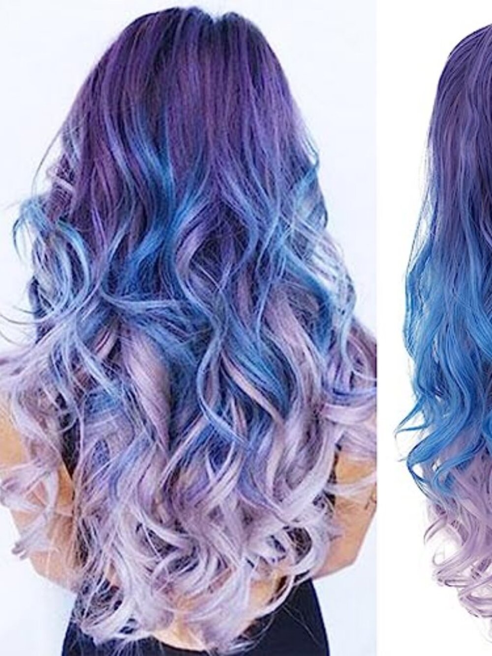 Blue and Purple Curly Women Wigs Long Wave Middle Part Synthetic Wig